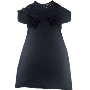 Express Dress Women's S Black Lace Sleeve Shift Mini Crew Neck Zipper Back NWT